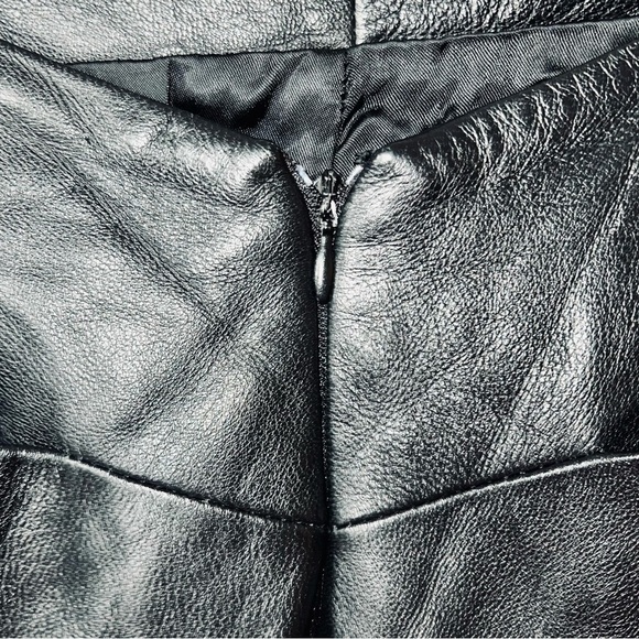 AOC Absence of Color Black Genuine Leather Pants Low Rise Flared Laser Cut 6 - Picture 4 of 15